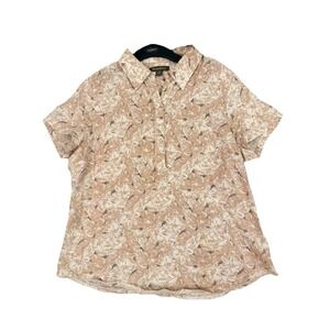 Tommy Bahama Shirt Womens L Beige 100% Linen Short Sleeve Blouse Resort Wear